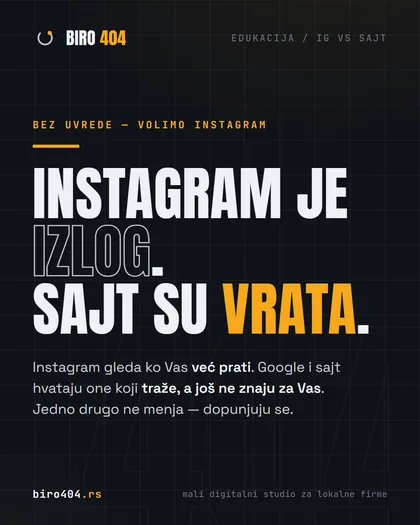 Primer objave koja poredi Instagram profil i sajt